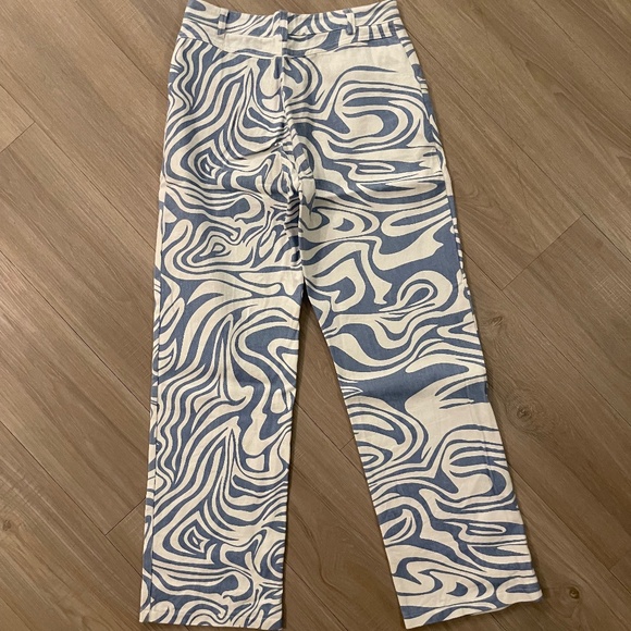 Blue and White Funky Straight Leg Trippy Pants Love and Harmony Urban Outfitters - Picture 3 of 3